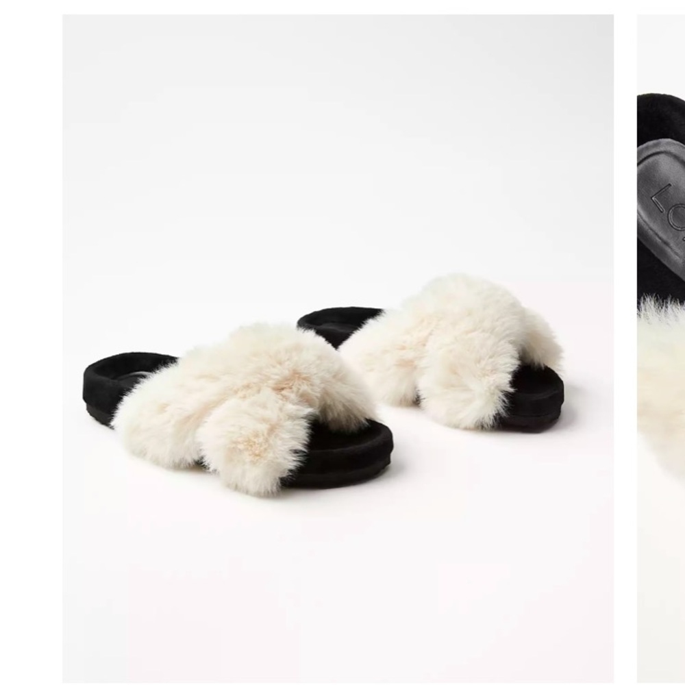 NWT LOFT Faux Fur Indoor & Outdoor Slippers - Whisper White/Black